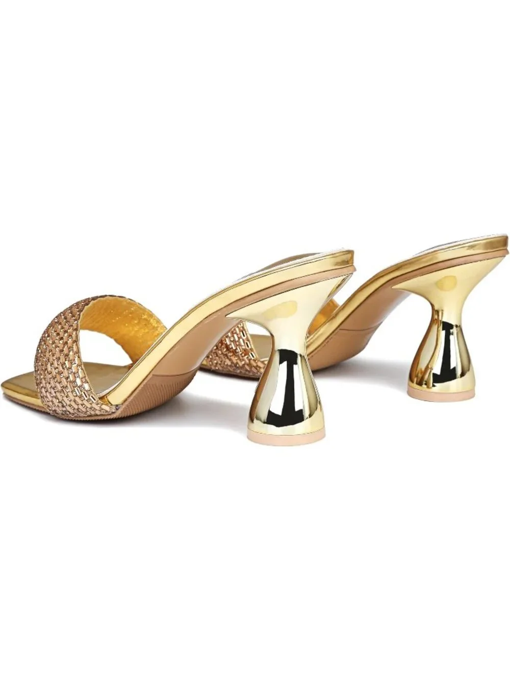 Women's Gold Rhinestone Square Open Toe 3.15 IN Square Kitten Heels Sandals